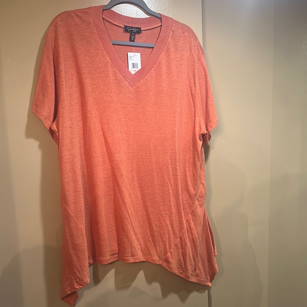 Orange V-Neck Short Sleeve Top